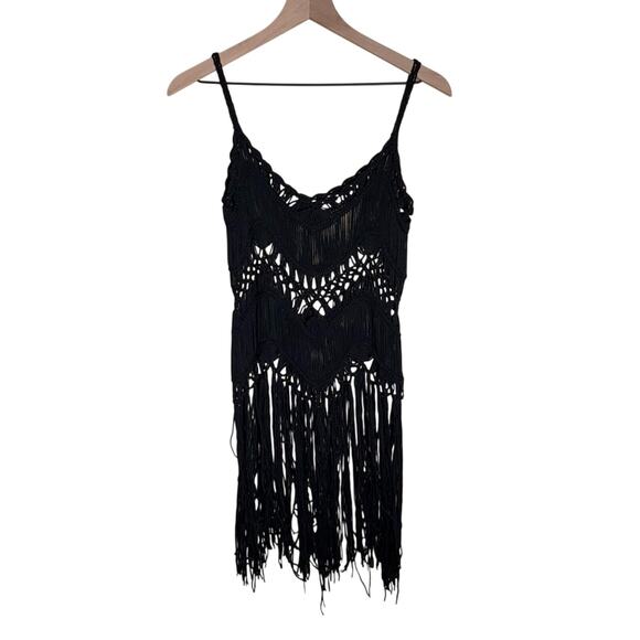 other Tops - BOHO CROCHET whimsigoth festival wear black top layer front detail tank top M